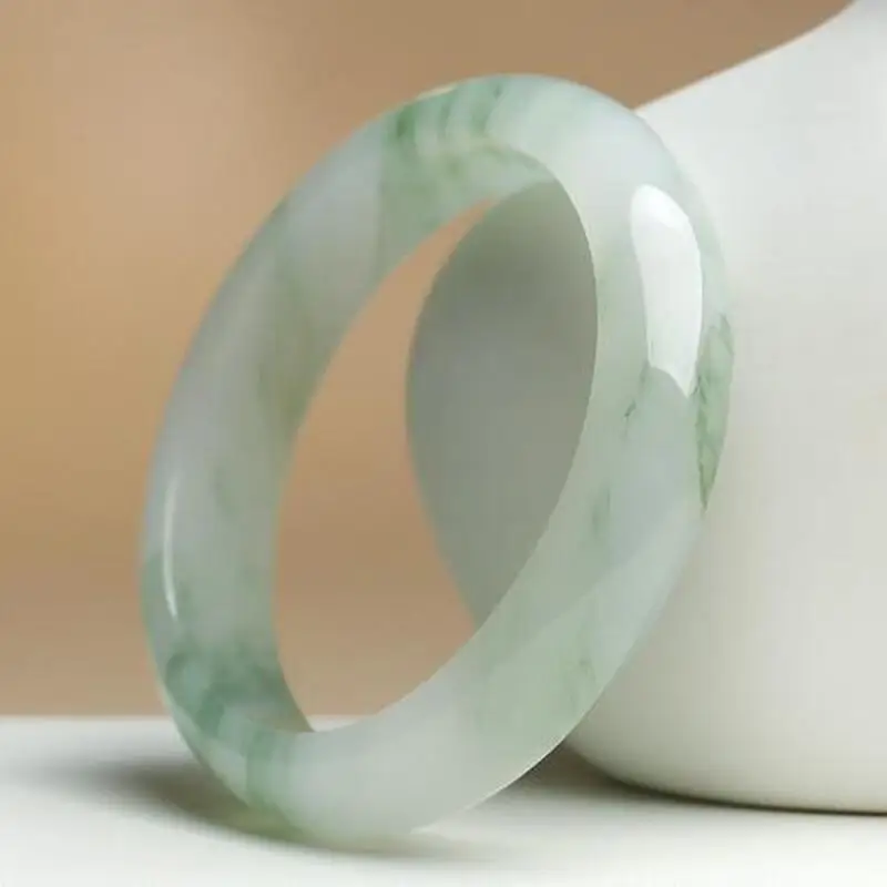 Natural Xinjiang Tianshan Jadeite Snow Jadeite Flower Pattern Jade Bracelet for Women, Traditional Chinese Style Genuine Jade Ba