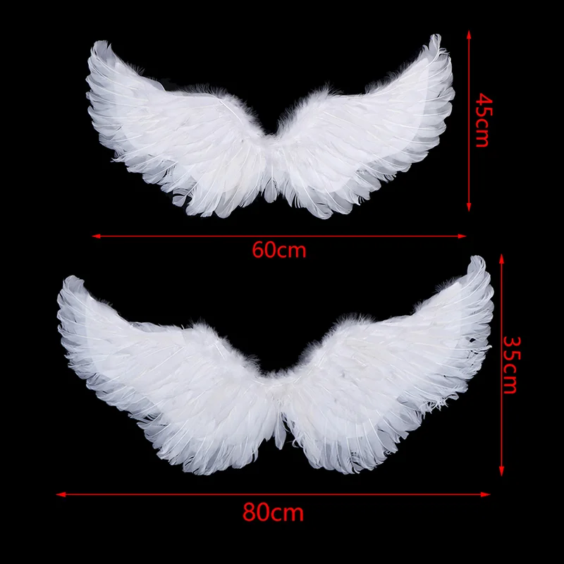 HMA76-Kids Adult Party White Angel Feather Wings Halo Magic Wands Cosplay Elastic Straps Wedding Halloween Christmas Birthday