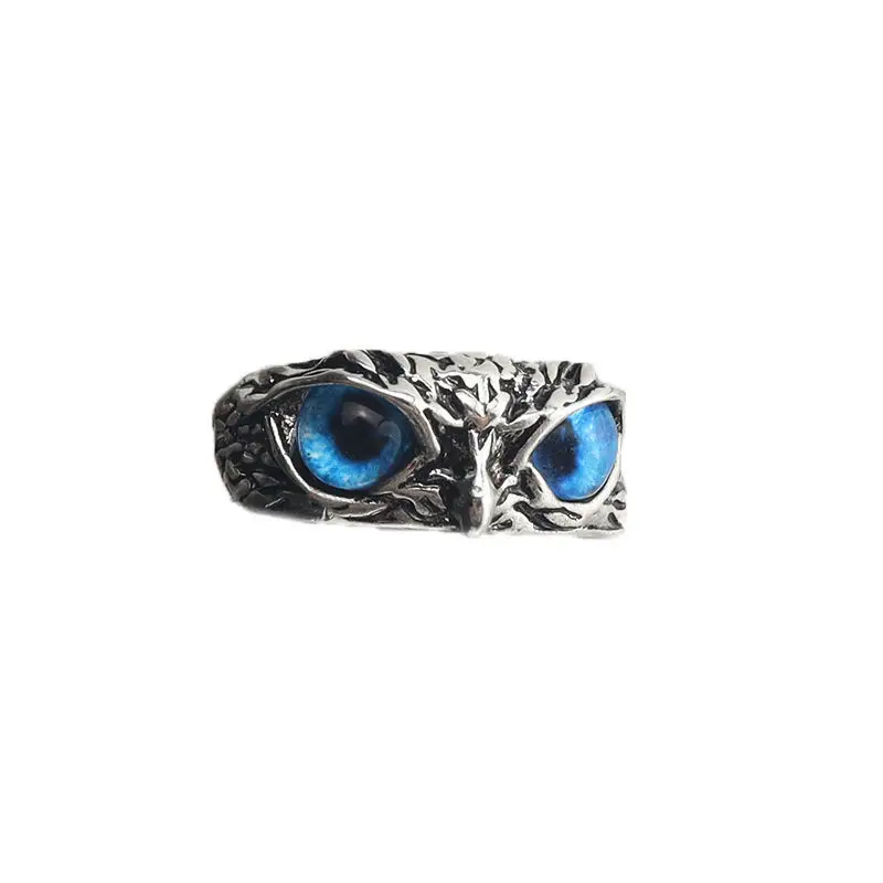 1Pcs New In Alloy Vintage Owl Blue Eyes Silver Color Ring for Men Women Cool Unisex Statement Opening Adjustable Anillo Jewelry