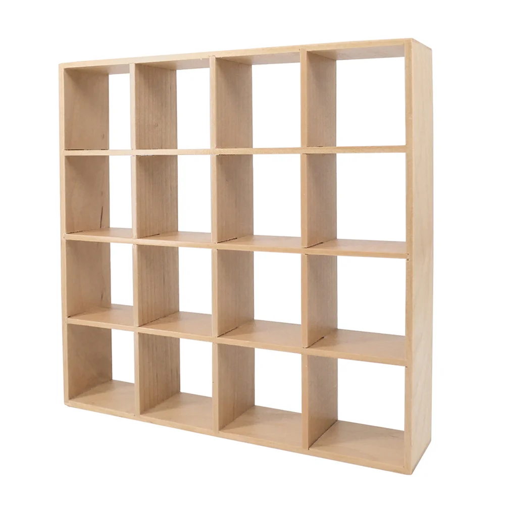 16 Grid Storage Rack Children Bookcase Mini House Accessory Wooden Furniture Model Miniature Decor