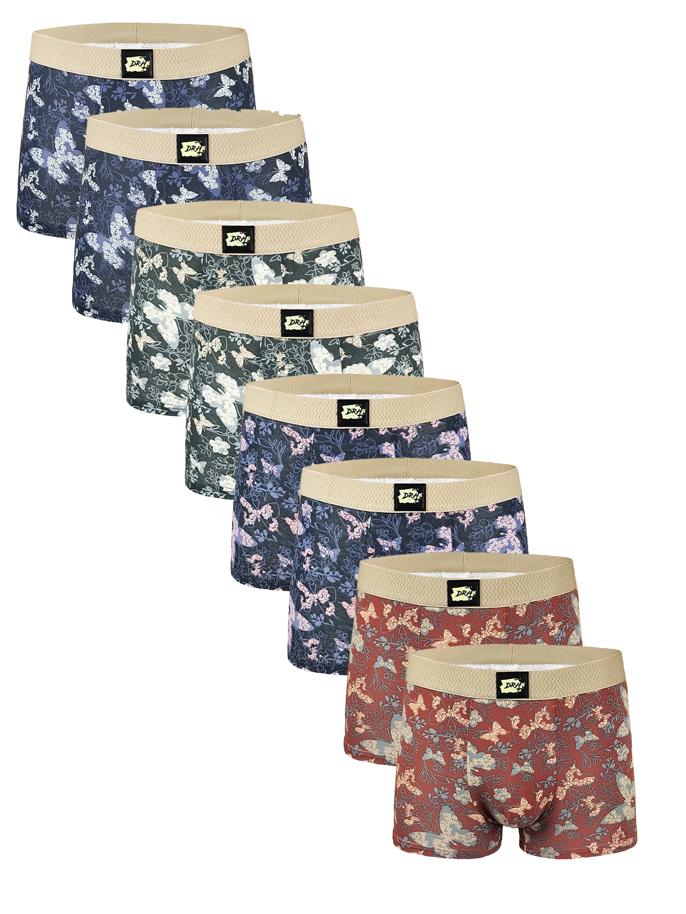

Мужские хлопковые трусы-боксеры из 8 штук — пояс с логотипом «DRH», комплект нижнего белья разных цветов с цветочным узором в виде бабочки
