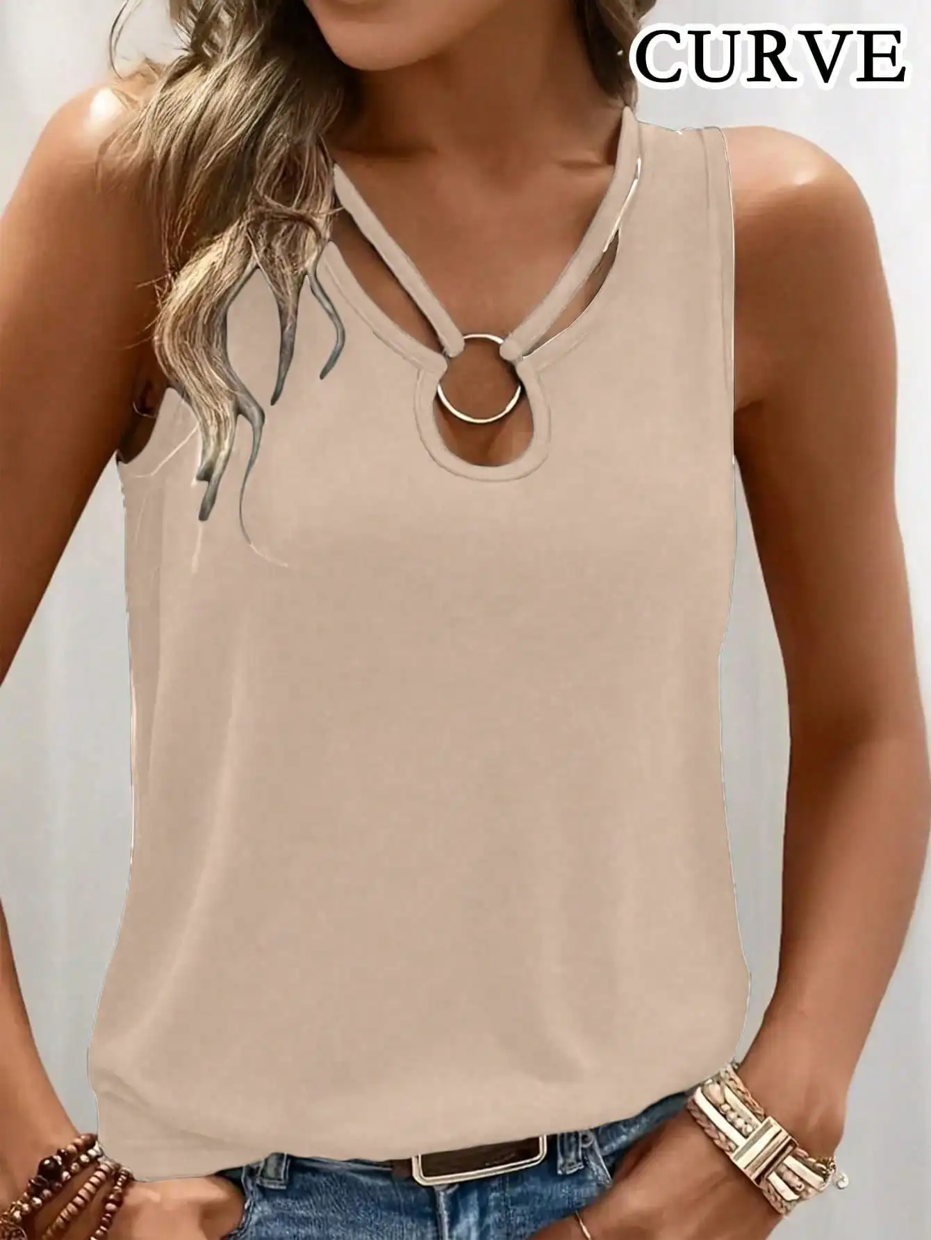 Tank Top Tanpa Lengan Warna Solid Fashion Wanita Ukuran Besar 1XL-5XL Atasan Kerah V Musim Panas Tank Top Kasual Wanita