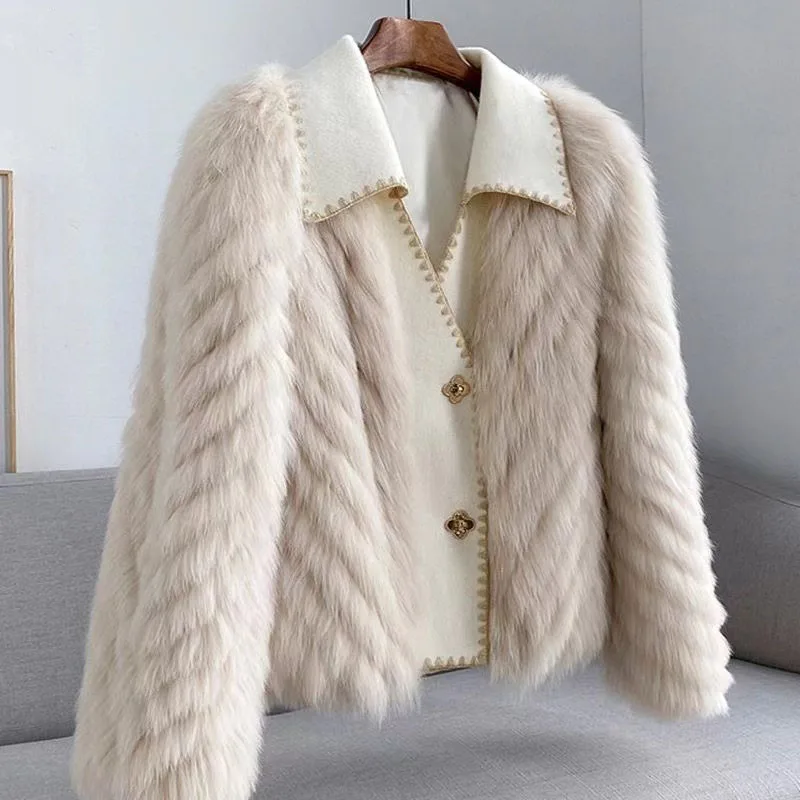 Popular High-end Hepburn Style Short Coat For Women\'s Winter 2024 New Mink Coat Ladies Fur Jackets Fox Fur Car Strip Mink Jacket