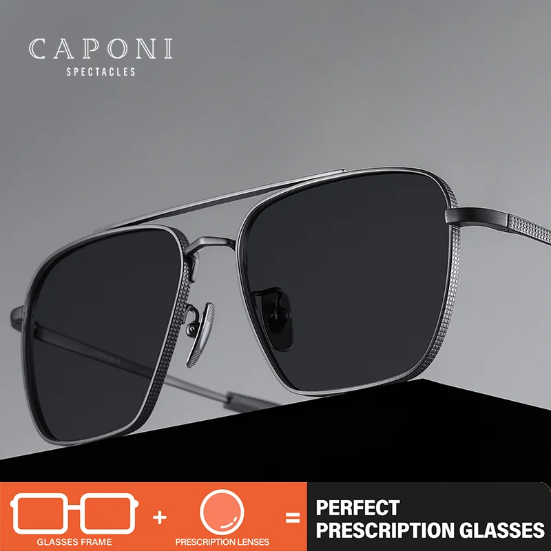 

CAPONI поляризационные мужские солнцезащитные очки по рецепту из чистого титана, фотохромные оттенки, настраиваемые очки с защитой от синего луча UV400, PJ50004