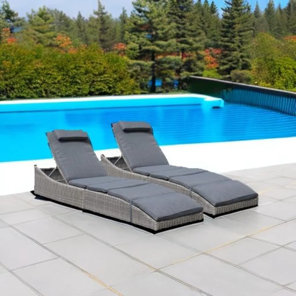 A Set of 2 Outdoor Adjustable Lounge Chairs, Fully Assembled, Patio Reclining Sun Loungers