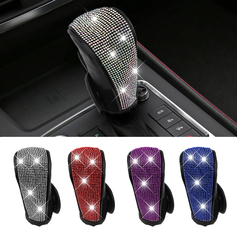 Glitzernde Strass-Schaltknaufabdeckung, Weicher PU-Leder Kristall-Schalthebel-Schutz, Universelle Auto-Innendekoration Handbremsenschutz – Detail 10