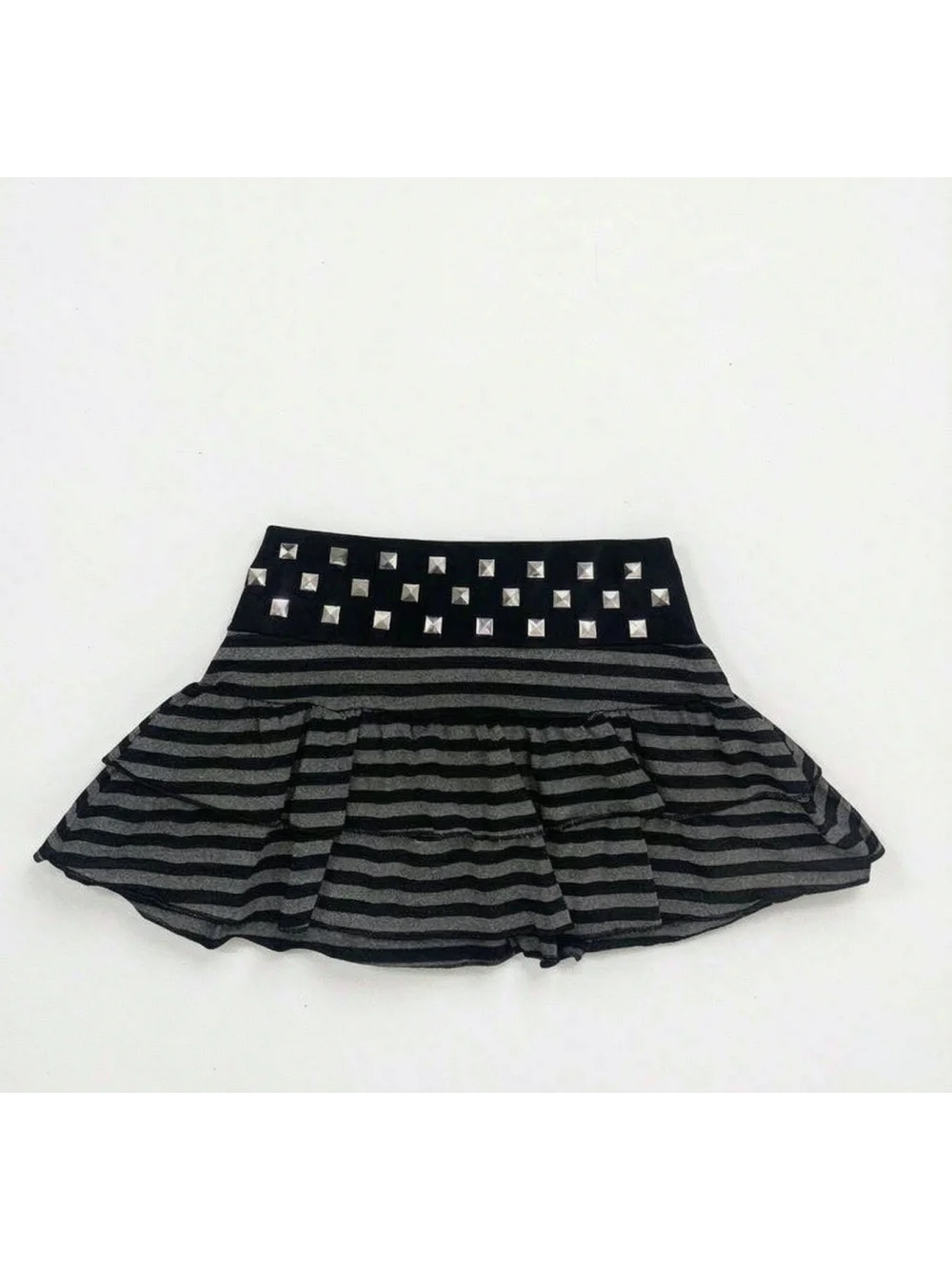 New Summer Dark Punk Subculture Stripe Multi Rivet Waist Lotus Leaf Layered Street Trend Spicy Girl Half Skirt Party Nightclub