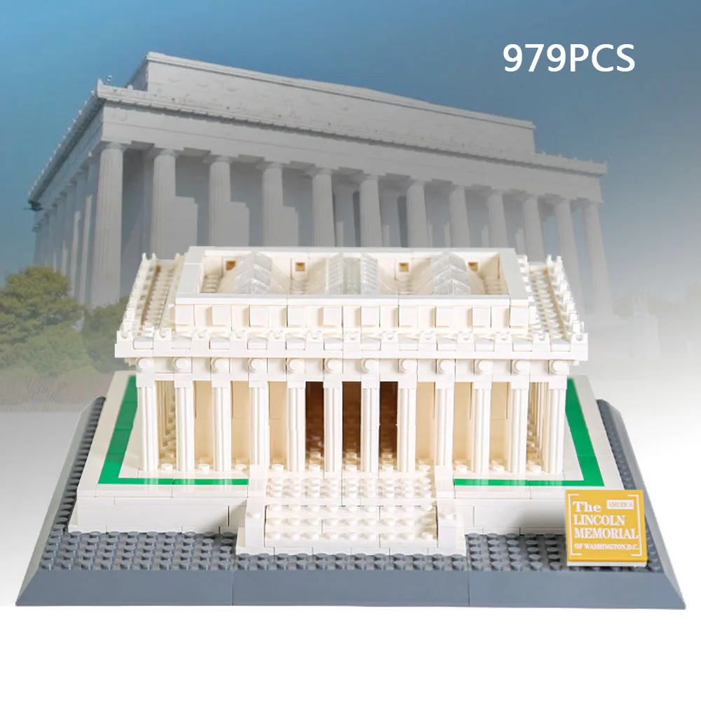 

Modern United States Washington Landmark Architecture Building Block Lincoln Memorial Construction Model Brick Educational Toys