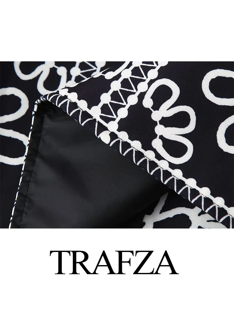 TRAFZA-casaco cardigan de manga comprida com gola redonda para mulheres, estampado preto e branco, streetwear chique, top de botões da moda, outono