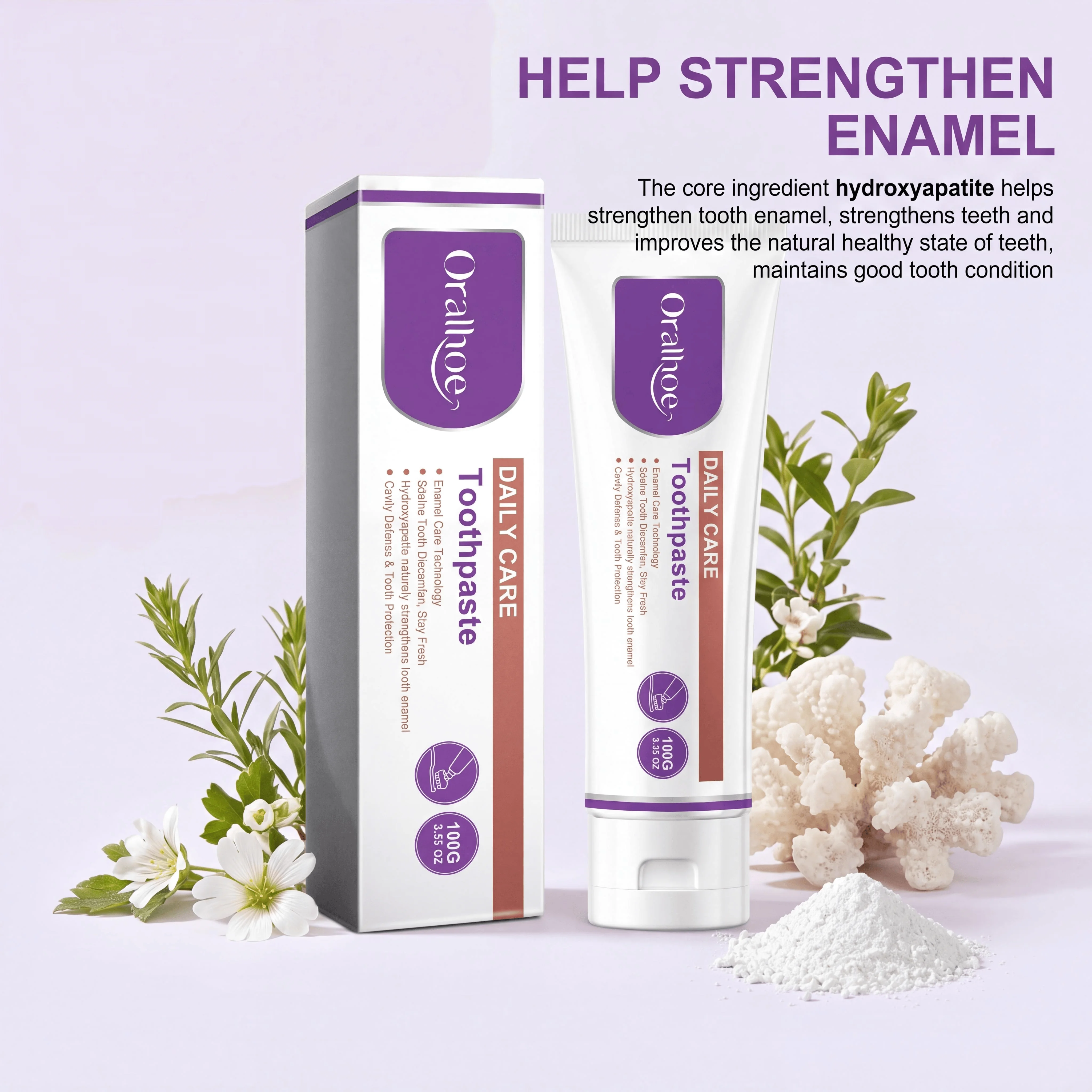 Oralhoe Daily Care Toothpaste Hydroxyapatite Strengthens Enamel Soothing Relief Freshing Breath Cavity Protection Oral Hygiene