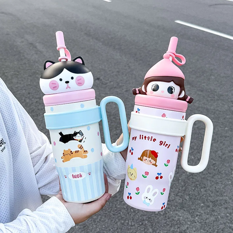 1 PC Capybara Stainless Steel Insulated Cup, Large Capacity 800mL, High-Value & Cute Couple Cups, Wide Handle Car-Use Bottle