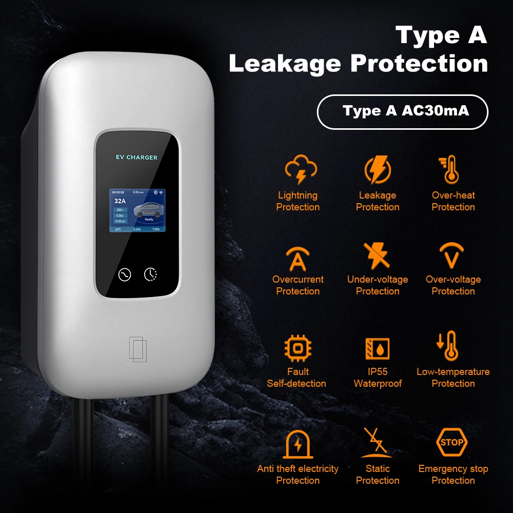 IPENGEN Type1 EV Charger Wallbox 7.6KW 9.6KW 12KW SAE J1772 32A 40A 50A EVSE Station APP RFID Card Control for Electric Vehicle