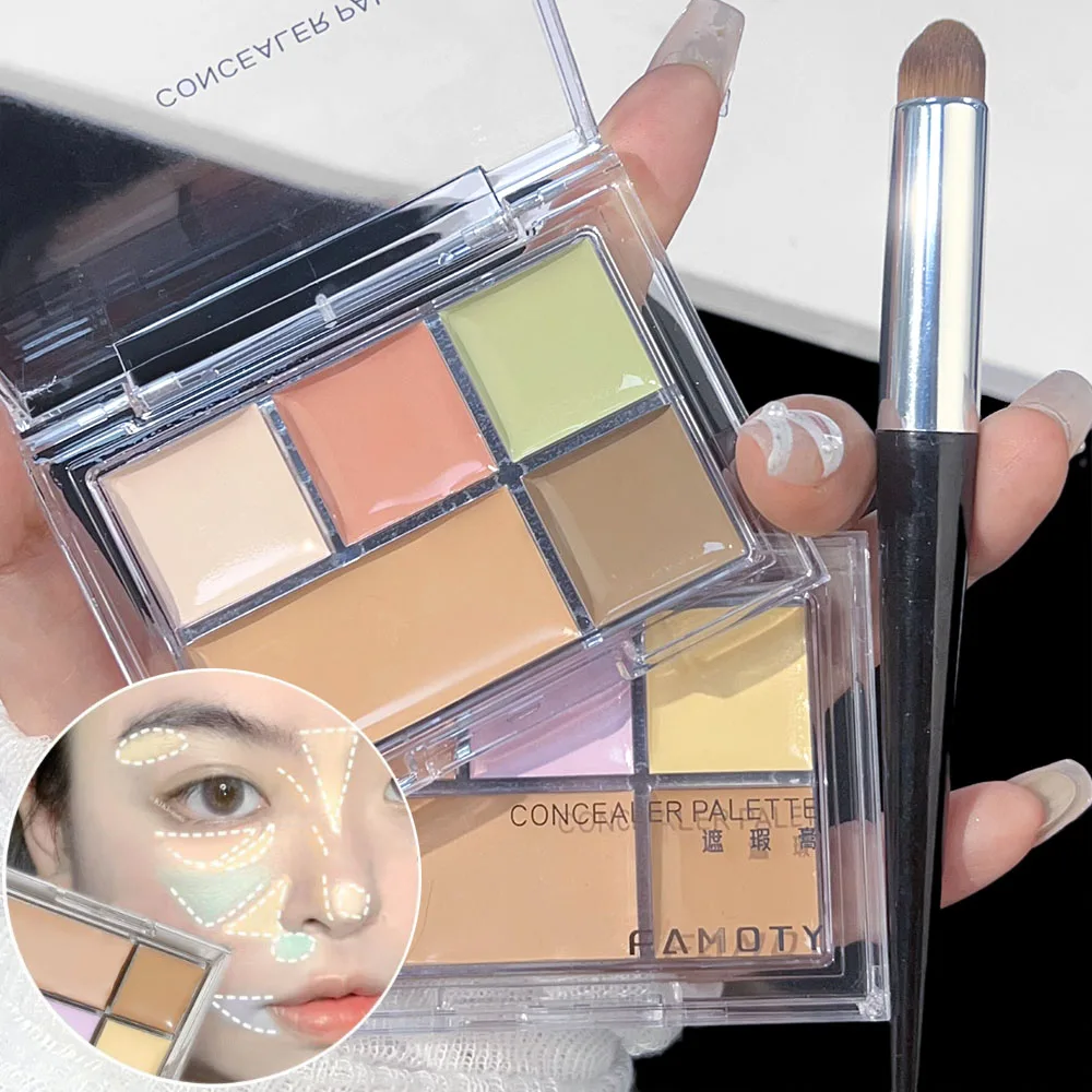 Paleta de crema correctora verde de 5 colores, cobertura completa impermeable, marcas de acné, ojeras, ilumina la cara, Base de maquillaje cosmético