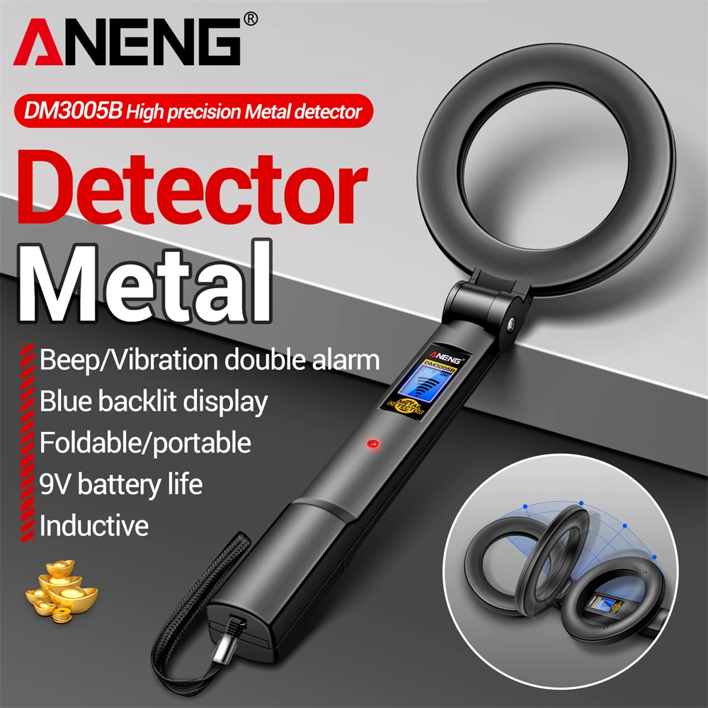 

Industrial Metal Detector ANENG 3005B Rapid Detection Sensing Buzzer Vibration Alarm Blue Backlit Screen LED Foldable Test Tools
