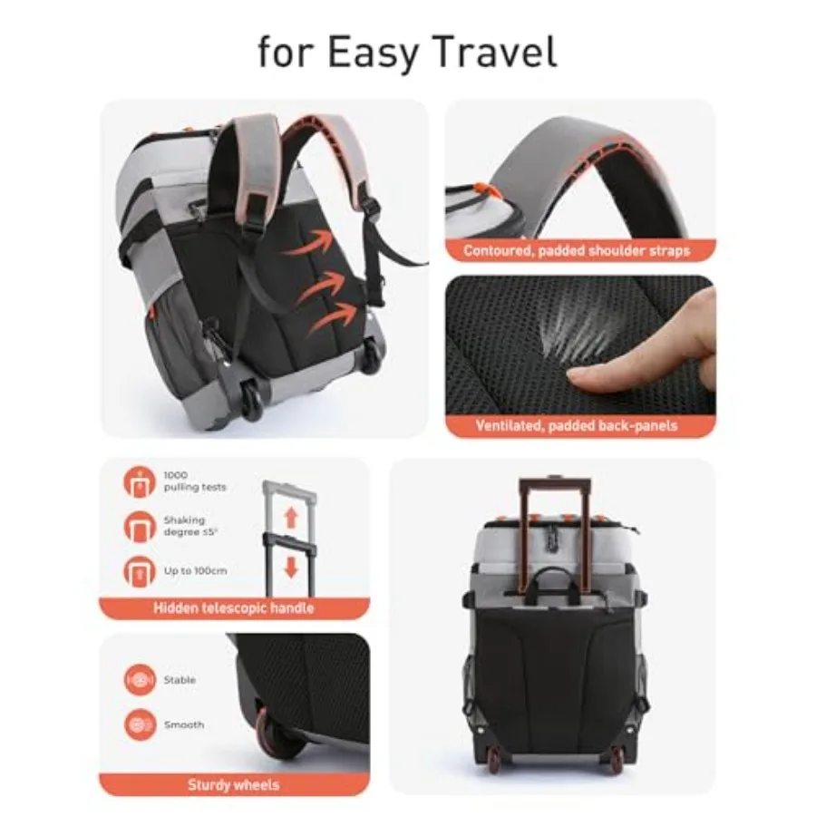 Insulated Rolling Cooler Backpack, Leakproof Waterproof Beach Cooler Bag with Wheels and Handle, Outdoor Camping Picnic Travel view 5
