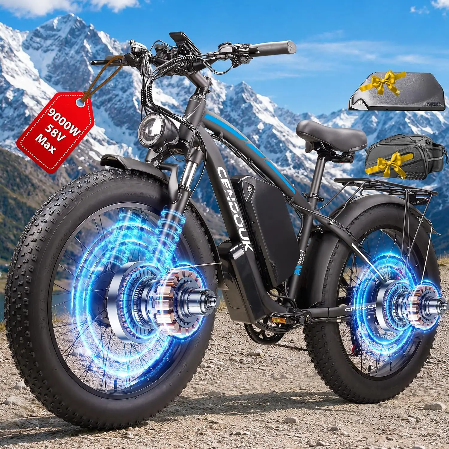 9000W Peak Dual Motor Electric Bike 47MPH Dual Battery High Speed Off Road Mountain E-Bike, Customized