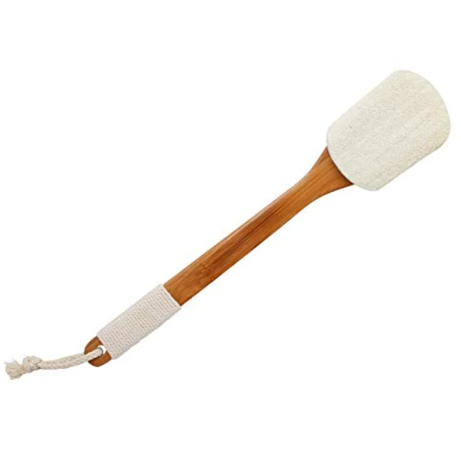 100% Natural Exfoliating Loofah with Long Wooden Handle Shower Back Brush