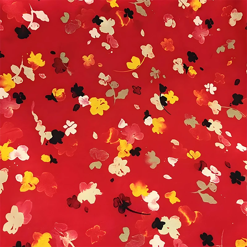 

1 meter 100% Mulberry Silk 12 momme Crepe Silk Fabric Red Floral Printed 136cm 53" wide by the yard XL430