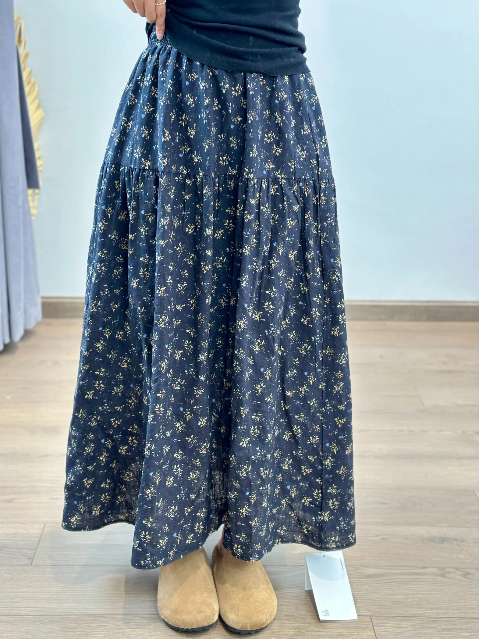 Saia midi casual com estampa floral evasê feminina plus size cintura elástica primavera verão novo Sle japonês high-end f-length S...