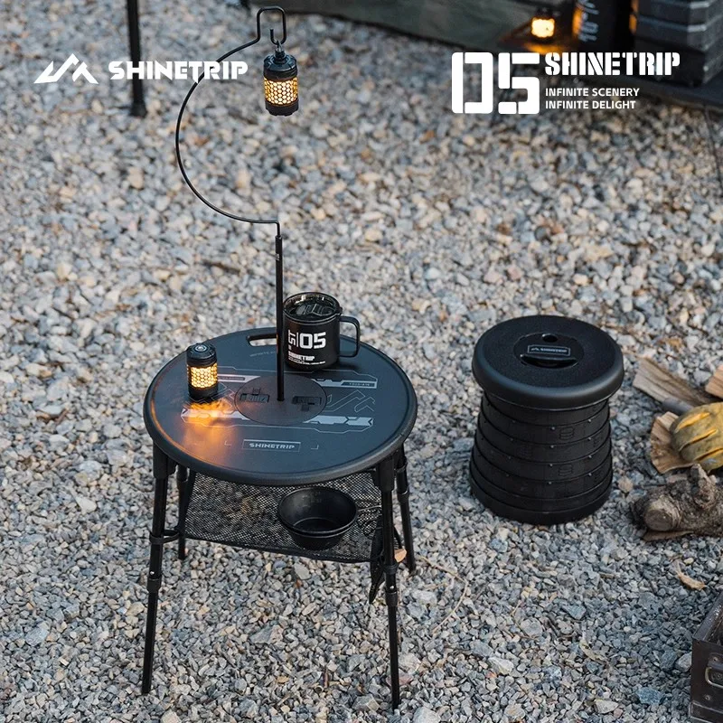 ShineTrip Outdoor Folding Table Portable Camping Picnic Barbecue Table Multifunctional Height Adjustable Small Round Table