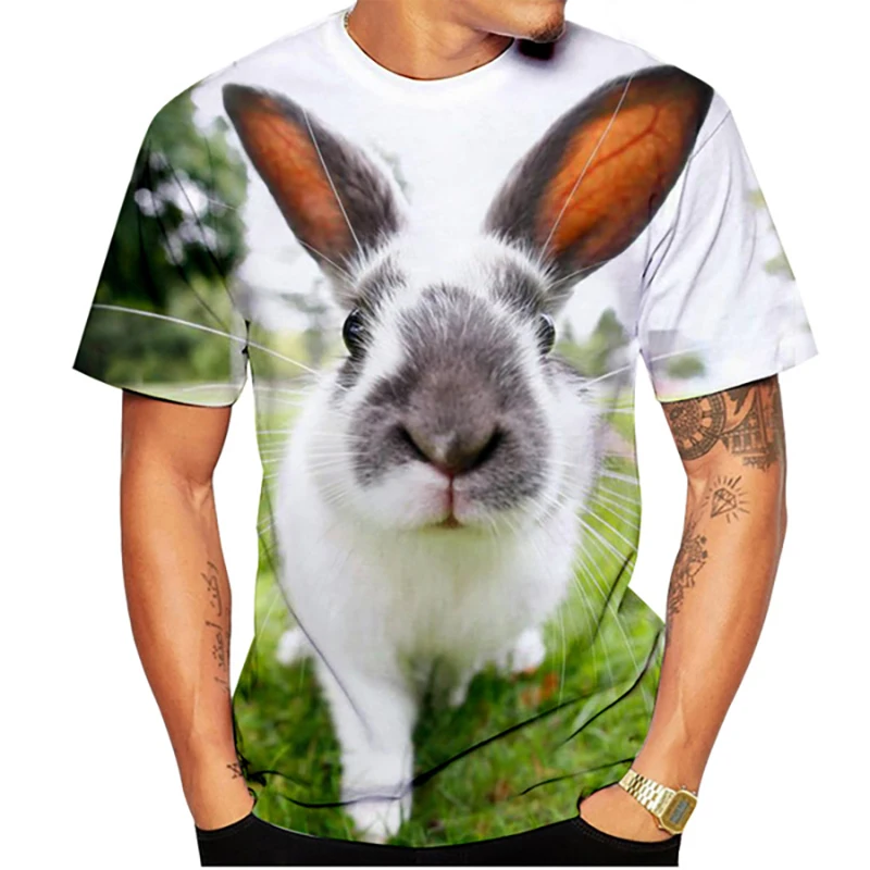 Fashion Cute Rabbit 3D Print T-Shirts Summer Men Short Sleeve Casual T Shirt Oversized Harajuku Tees Tops Kids Unisex Clothing