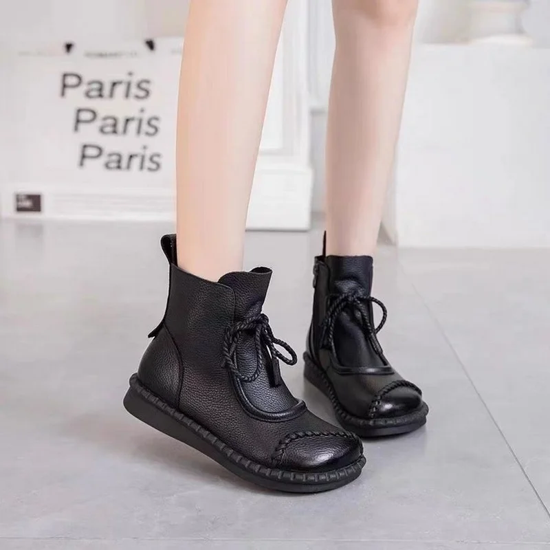 Winter And Autumn Retro Women & Girls Boots Fashion Female Soft Leather Shoes Anti-Slip Ankle Boot Sports Casual Size 35-40