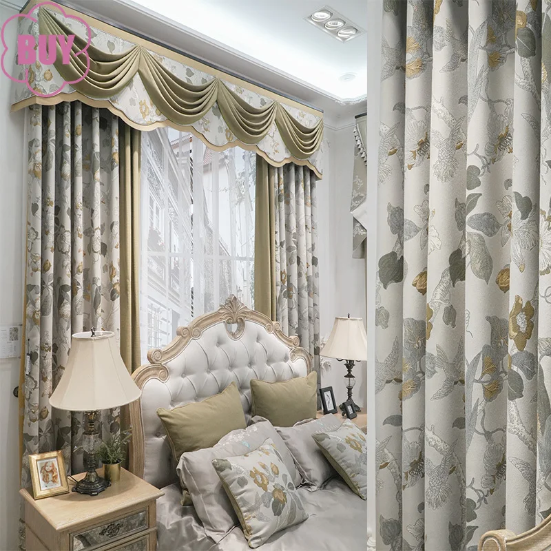 

Cotton and Linen Jacquard Rural Splicing Thickened Curtains for Living Room Bedroom French Window Balcony Villa Customization