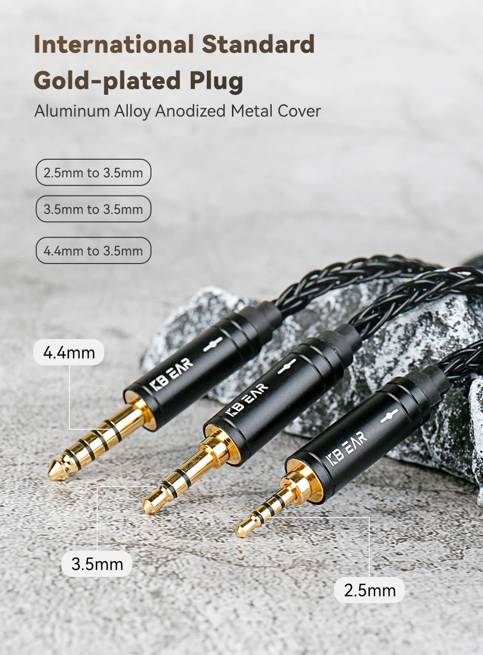 KBEAR AUX08 Plus 8-Kern Hochreines OFC Versilbertes Hi-Fi AUX-Kabel 3,5MM/2,5MM/4,4MM für Telefon/Computer zu Tragbarem Lautsprecher – Detail 6