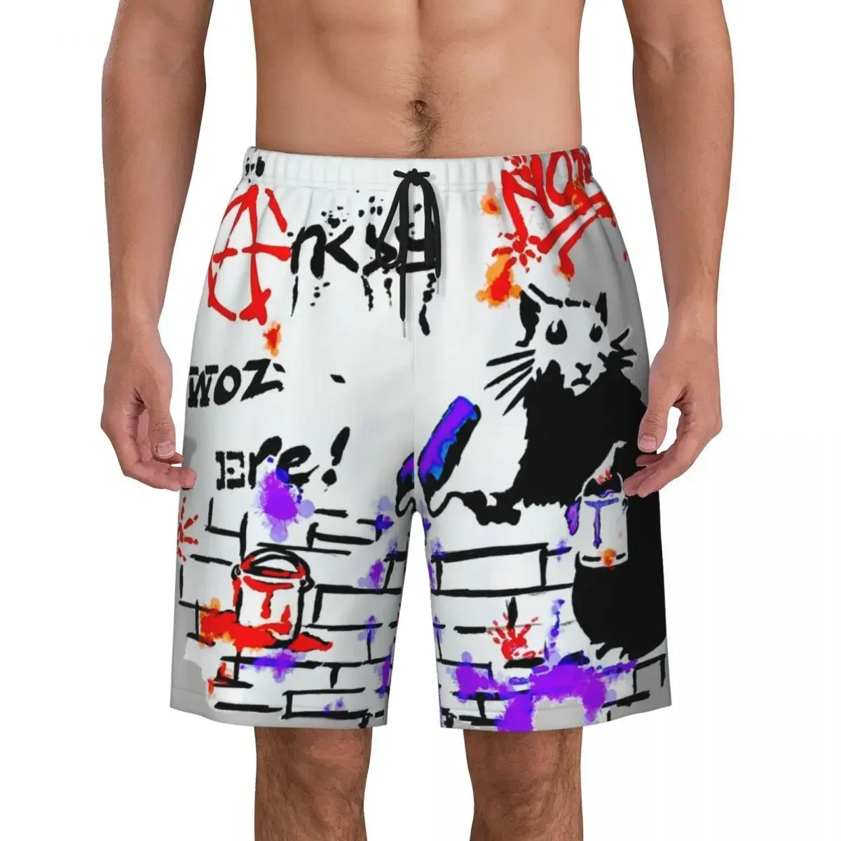 Custom I Love Banksy Graffiti Swim Trunks Mens Quick Dry Board Shorts Street Pop Art Swimwear Suits Boardshorts