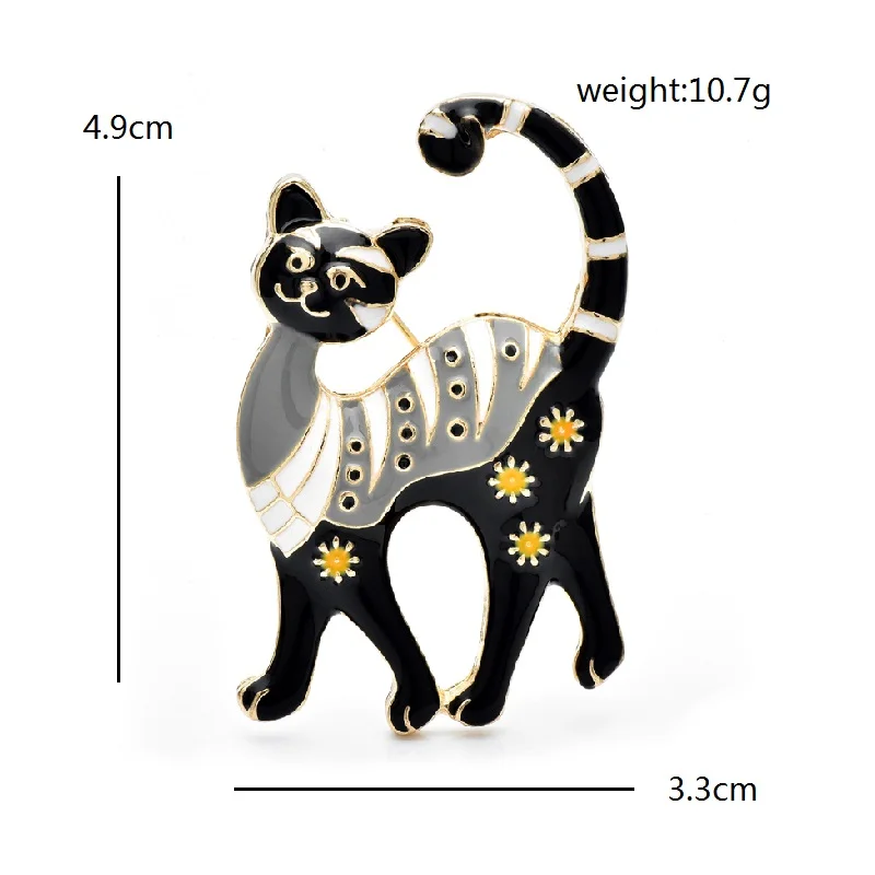 Wuli&baby Cute Cartoon Cat Brooches For Women Unisex 2-color Enamel Flower-cat Pets Animal Party Casual Brooch Pins Gifts