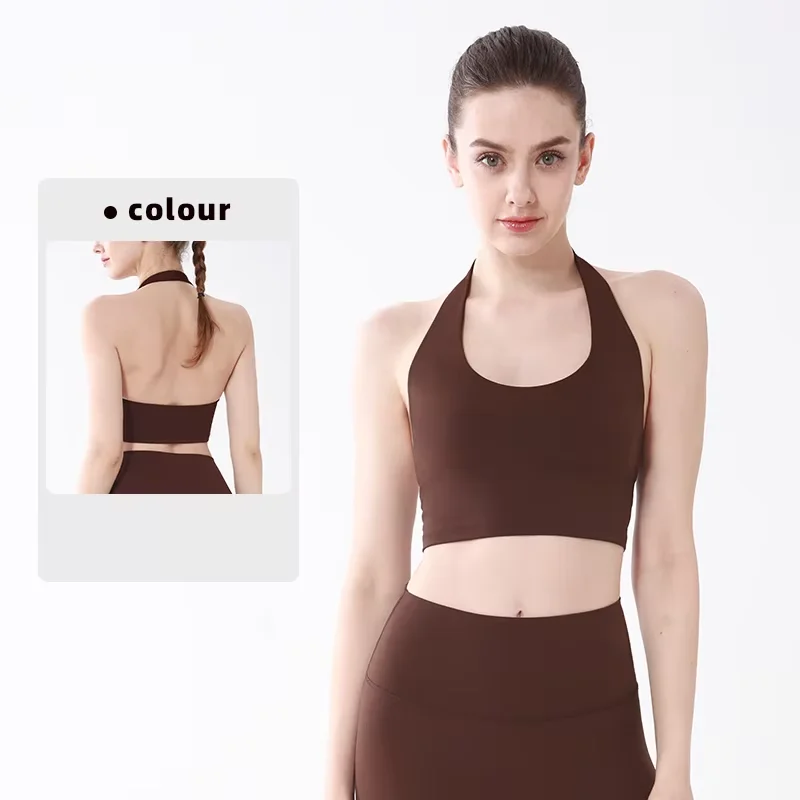 Women's Hanging Neck Sports Bra High Intensity Shockproof Fixed Bra Pad Sports Vest Daily Outdoor Training Workout Sportswear