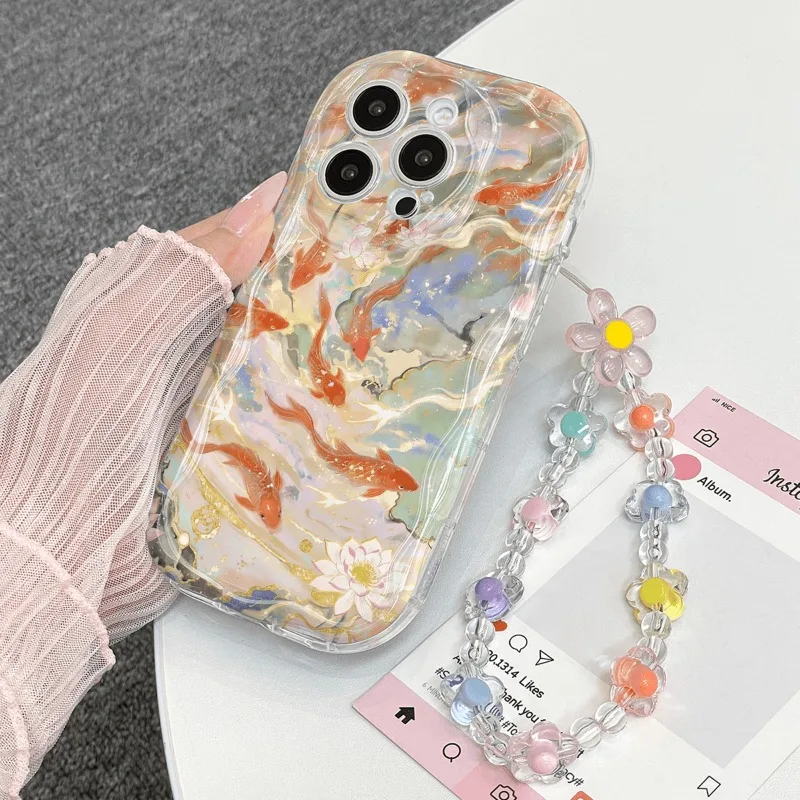 Funda transparente con patrón de carpa de la suerte para Samsung Galaxy A56 A55 A37 A36 A27 A26 A16 S25 S26 S22 S23 Ultra Plus S24 FE 3