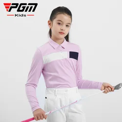 PGM Golf Girls Long Sleeve Shirt Golf Shirts for Kids High Elastic Sports Fabric Children's Clothing 2024 golf wear YF546