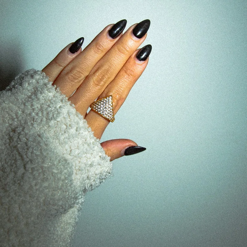 Gold Color Fashion Women Finger Geometric Jewelry Micro Paved 5A CZ Triangle Shaped Ring Wholesale