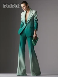 DMDRS | Gradient Green Slim Fitting Women Suit Set 2 Pieces Spring Blazer Pants Chic Women's Formal Suits Outfit