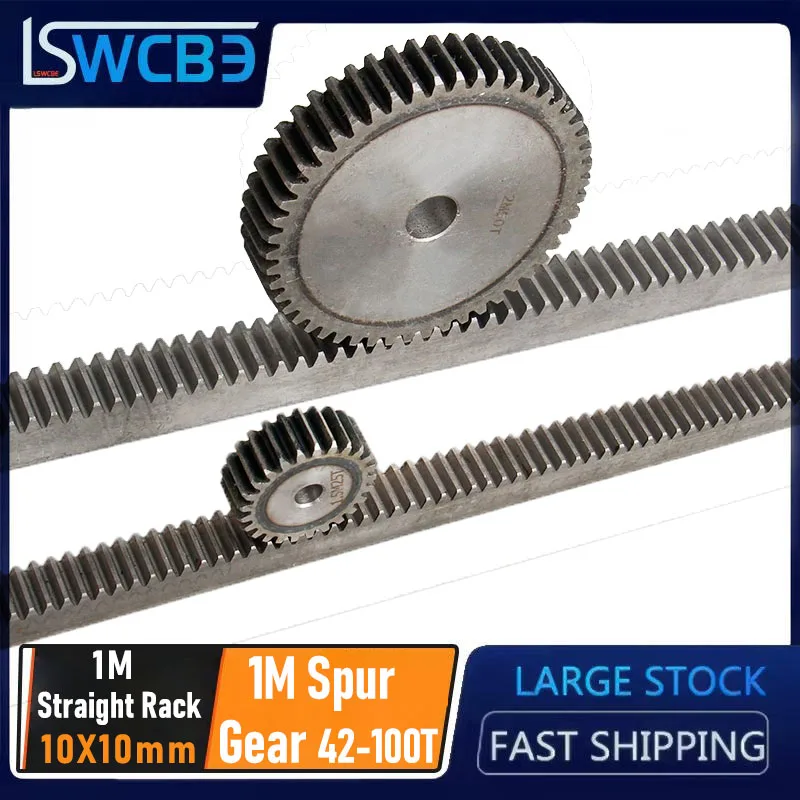 1M Spur Gear 45# Steel Flat Spur Gear 42-100 Teeth Standard Process Hole Spur Gear 10X10 Transmission Accessories Complete