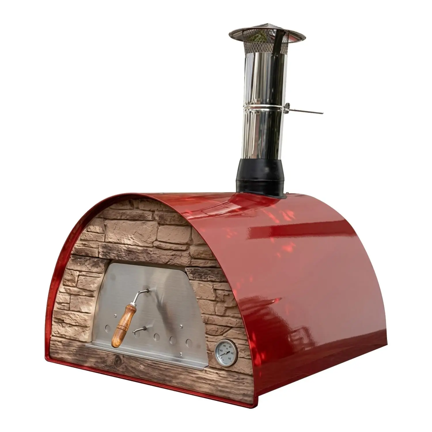 Maximus Red Wood-Fired Portable Outdoor Pizza Oven, Handmade in Portugal, Stainless Steel Chimney, Pizza Peel