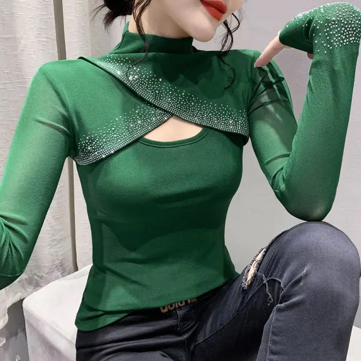 European Style Girls Kawaii Sexy Nail Bead T-shirt Women Clothing Fashion Vintage Woman Tops Female Streetwear Clothes Py1020-1