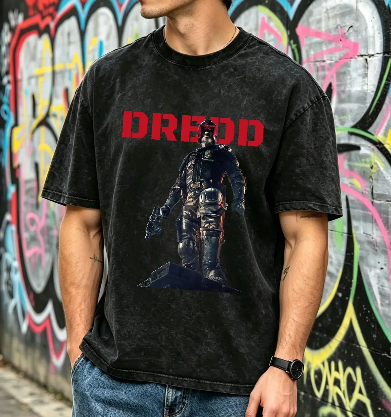 washed T Shirt Simply DREDD Judge long or short sleeves vintage Washed Comfortable Slightly Stylish homme Top For Everyday Wear