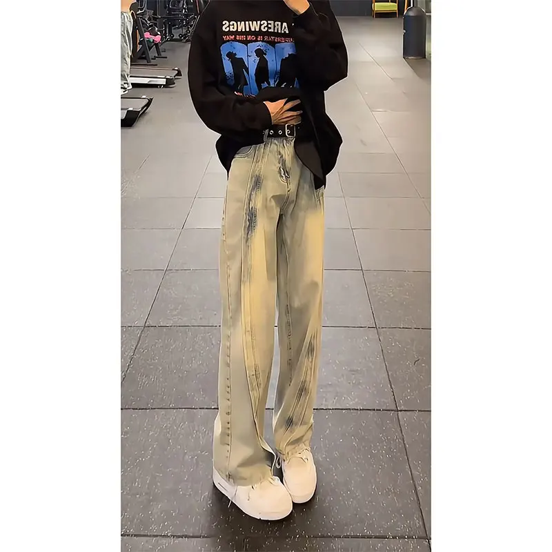 

Американские мужские джинсы в стиле хип-хоп, осенние, деконструированный дизайн, свободные прямые брюки, молодежная мода, хлопок, полиэстер