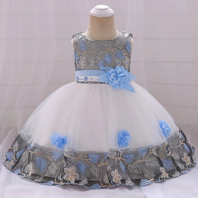 3 6 9 12 18 24 Months Baby Girls Dress Summer Flower Mesh Embroidered Little Princess Dress Birthday Party Present Kids Clothes