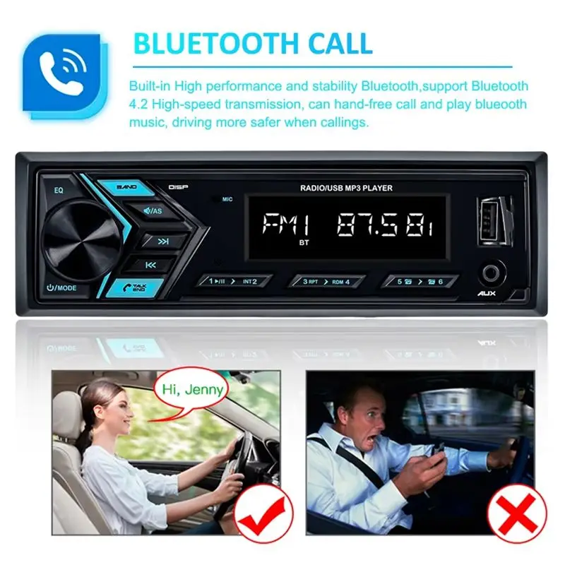 A95E-Car MP3 Player 1 Din USB FM Radio Tuner With LED Segment Displays AUX Input USB Bluetooth Multimedia Auto Radio Player