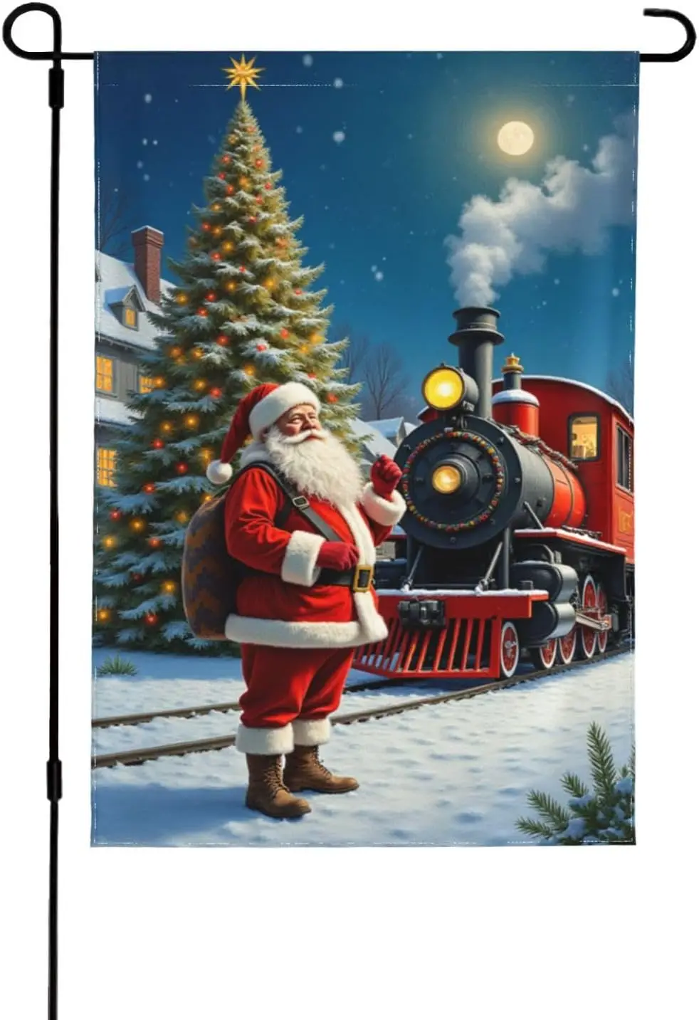 Christmas Santa Train Garden Flag 12x18 Inch Double SidedHoliday Seasonal Winter Welcome Yard Flag Outdoor House Decorations MME