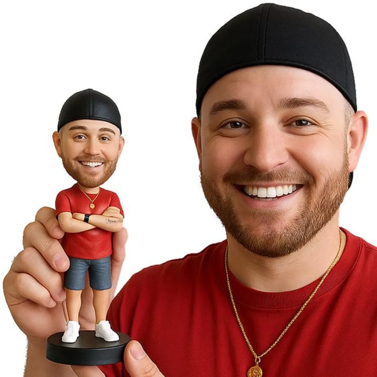 

Персонализированная фигурка-бобблхед из фотографии, ручная работа из глины, повседневный мужчина в шортах и кроссовках, уникальный подарок для него