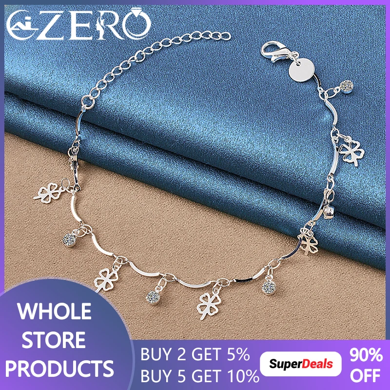 

ALIZERO 925 Sterling Silver Lucky Grass Zircon Bracelet Chain For Women Fashion Wedding Party Cute Charm Jewelry Birthday Gift