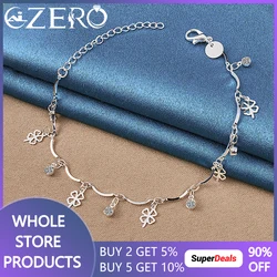 ALIZERO 925 Sterling Silver Lucky Grass Zircon Bracelet Chain For Women Fashion Wedding Party Cute Charm Jewelry Birthday Gift