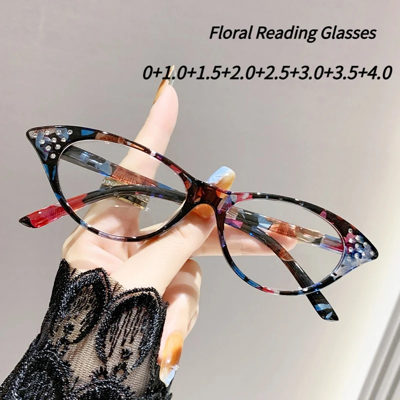 Handgefertigte Drilling Anti Blue Light Damen-Lesespiegel-Korrektionsbrille für Menschen mittleren Alters und ältere Menschen 0 ~ +4,0