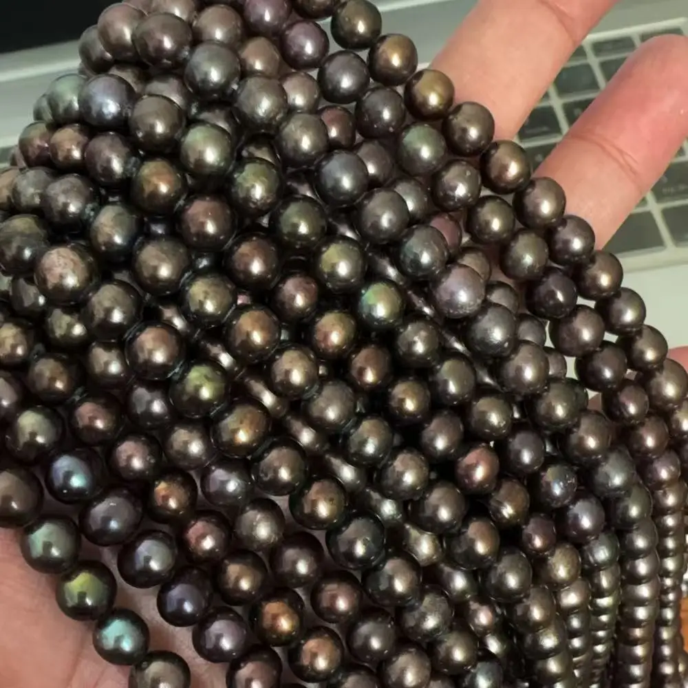 

Жемчуг пресноводный натуральный, 7-8 мм, для изготовления украшений, мелкий круглый, коричнево-черный, рассыпной, разделительный, бусины