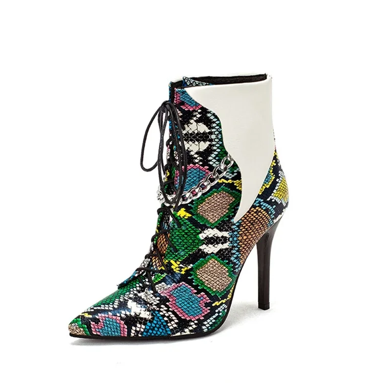 Botas De Mujer  Ankle Boots for Women Sexy Fashion Pointed Back Zipper Cross Tied High Heels Dress Party Shoes Big Size 48 2009