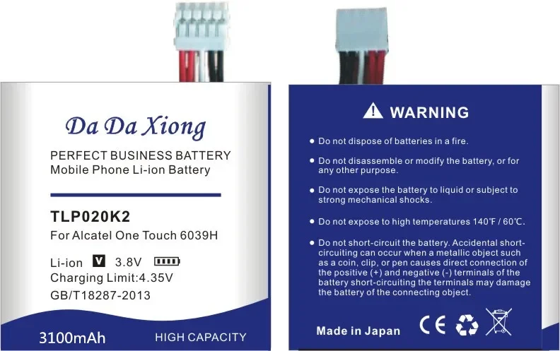 New High Quality 3100mAh TLp020K2 Li-ion Phone Battery Use For Alcatel One Touch 6039H 6039Y 6039K